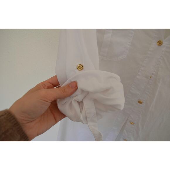 Tory Burch White Cotton Button Down Blouse Size 10 - Picture 5 of 5